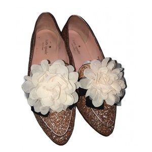 KATE SPADE Rose Gold Glitter Cinda Flower Accented Glitter Loafers Size 8M EUC